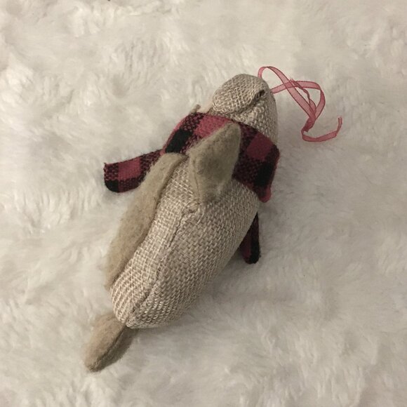 Handmade Felted Wool And Burlap Pig Christmas Ornament - Picture 3 of 7
